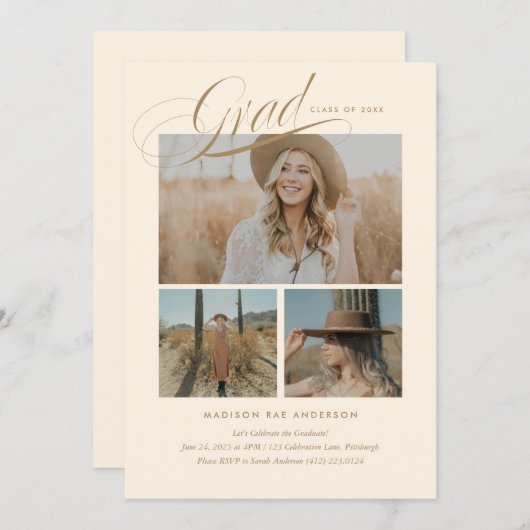 Classy Script Afstuderen Announcement Kaart (Voorkant / Achterkant)