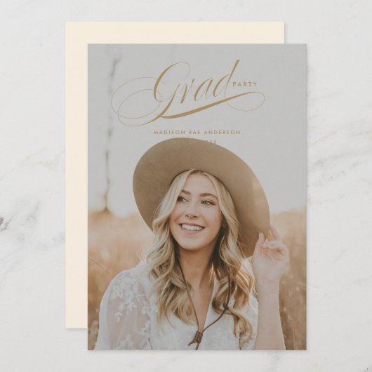 Classy Script Afstuderen Announcement Kaart (Voorkant / Achterkant)