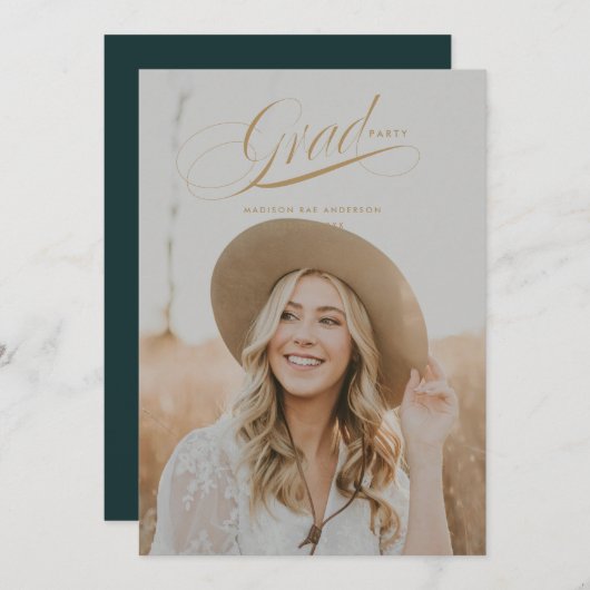 Classy Script Afstuderen Announcement Kaart (Voorkant / Achterkant)