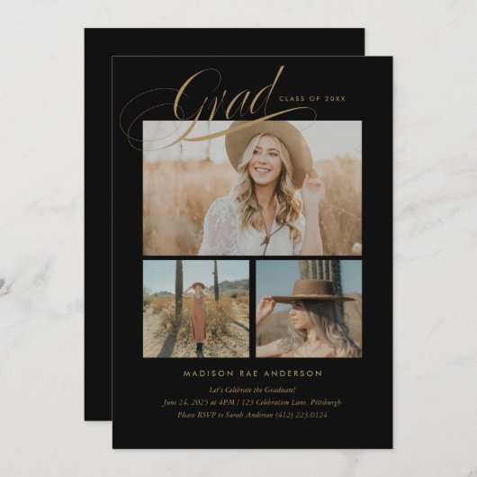 Classy Script Afstuderen Announcement Kaart (Voorkant / Achterkant)