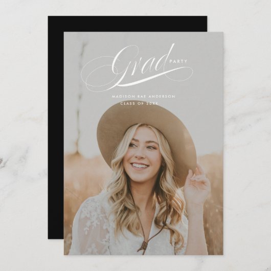 Classy Script Afstuderen Announcement Kaart (Voorkant / Achterkant)