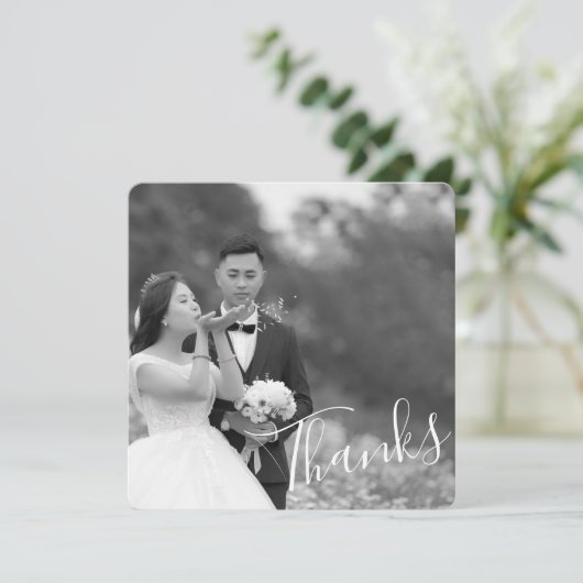 Classy Script Black/White Wedding Bedankt Foto Sav Save The Date (Staand voorkant)