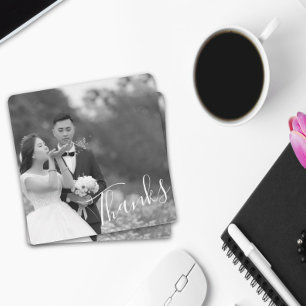 Classy Script Black/White Wedding Bedankt Foto Sav Save The Date