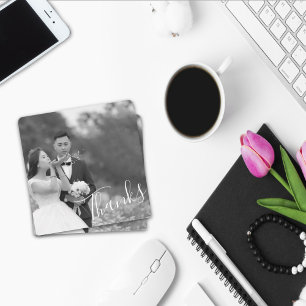 Classy Script Black/White Wedding Bedankt Foto Sav Save The Date