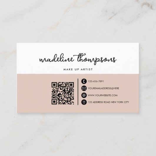 Classy Script Dual Tone Beige White Script QR Code Visitekaartje (Achterkant)