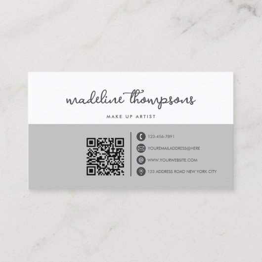 Classy Script Dual Tone Silver Grey Script QR-code Visitekaartje (Achterkant)