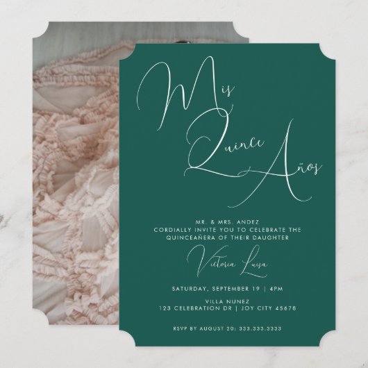 Classy Script Emerald Green Birthday quinceañera Kaart (Voorkant / Achterkant)