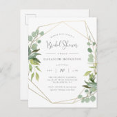 Classy Script Geometric Greenery Vrijgezellenfeest Uitnodiging Briefkaart (Voorkant / Achterkant)