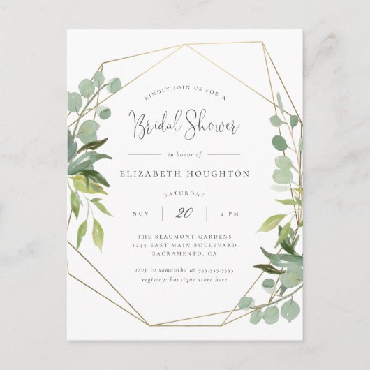 Classy Script Geometric Greenery Vrijgezellenfeest Uitnodiging Briefkaart (Voorkant)