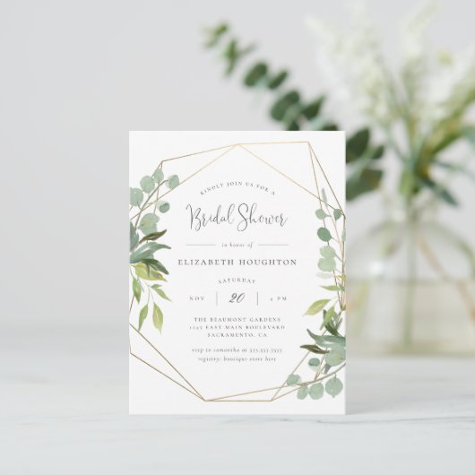 Classy Script Geometric Greenery Vrijgezellenfeest Uitnodiging Briefkaart (Staand voorkant)