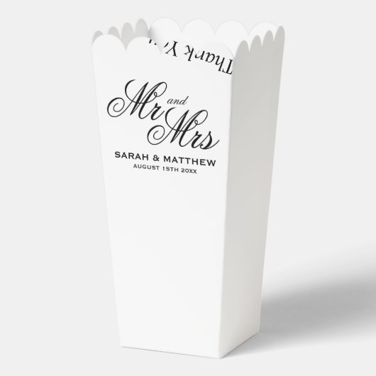 Classy script Mr en Mrs bruiloft partij popcorn Bedankdoosjes (Achterkant)