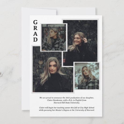 Classy Script Overlay Photo Collage Afstuderen Aankondiging (Achterkant)