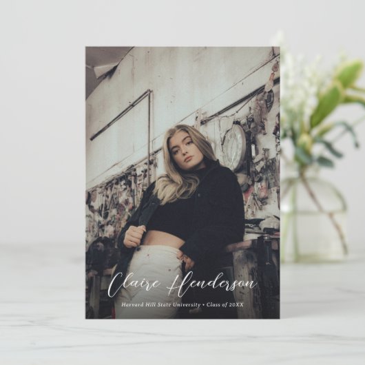 Classy Script Photo Collage QR Code Afstuderen Aankondiging (Staand voorkant)