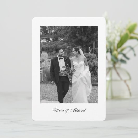 Classy Script Photo Rounded Wedding Thank You Bedankkaart (Staand voorkant)