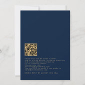Classy Script QR Code Navy Gold Wedding Kaart (Achterkant)
