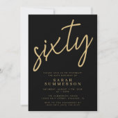 Classy Script Sixty Black Gold 60th Birthday Party Kaart (Voorkant)