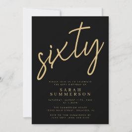 Classy Script Sixty Black Gold 60th Birthday Party Kaart