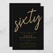 Classy Script Sixty Black Gold 60th Birthday Party Kaart (Voorkant / Achterkant)