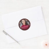 Classy Script Text Afstuderen Photo Maroon | wit Ronde Sticker (Envelop)
