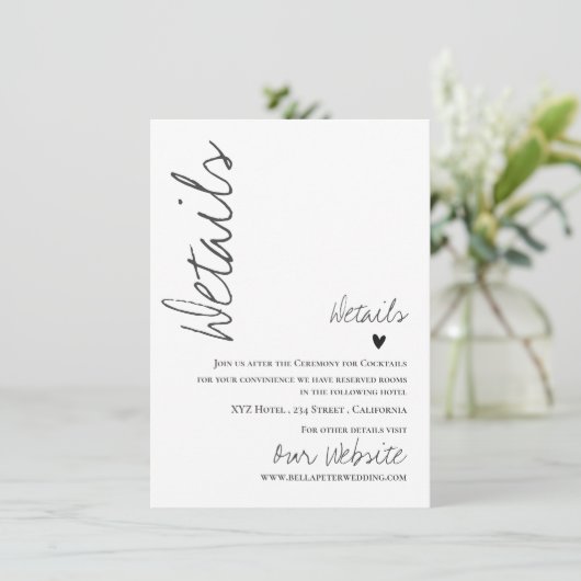 Classy Script Wedding Details Kaart (Staand voorkant)