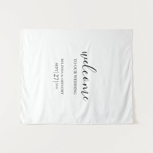 Classy Script Welcome To Our Wedding Fabric Sign Wandkleed (Voorkant (horizontaal))