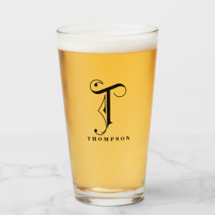 Classy Scroll Monogram Initiaal T met achternaam Glas