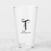 Classy Scroll Monogram Initiaal T met achternaam Glas (Voorkant)