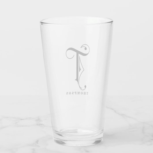 Classy Scroll Monogram Initiaal T met achternaam Glas (Achterkant)