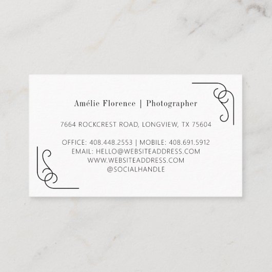 Classy Scroll Roze naamplaatje Trouwfotograaf Visitekaartje (Achterkant)