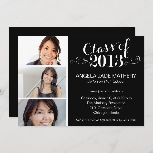 Classy Scrolls Graduy, uitnodiging van de partij (Voorkant / Achterkant)