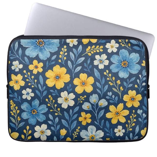 Classy Shabby Chic Franse Floral Art Patroon Dekbe Laptop Sleeve (Voorkant)