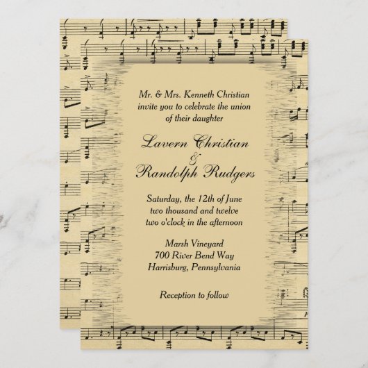 Classy Sheet Music Weddenschap Kaart (Voorkant / Achterkant)