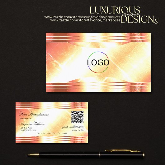 Classy Shimmery Roos Gold Logo QR Code Luxe Visitekaartje
