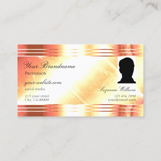 Classy Shimmery Roos Gold Monogram Foto Luxe Visitekaartje (Achterkant)