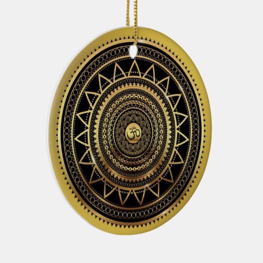 Classy Shiny Black & Gold OM-symbool Mandala Keramisch Ornament (Rechts)