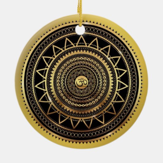 Classy Shiny Black & Gold OM-symbool Mandala Keramisch Ornament (Achterkant)