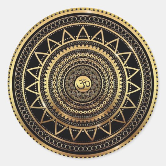 Classy Shiny Black & Gold OM-symbool Mandala Ronde Sticker (Voorkant)