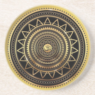 Classy Shiny Black & Gold OM-symbool Mandala Zandsteen Onderzetter