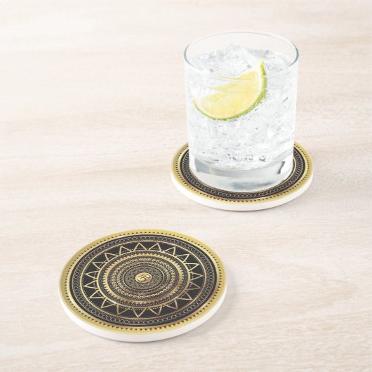 Classy Shiny Black & Gold OM-symbool Mandala Zandsteen Onderzetter (Zijkant)