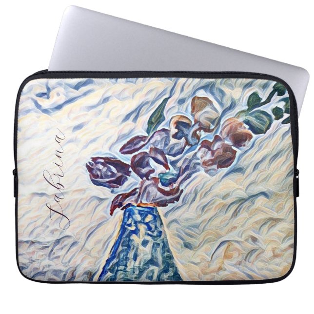 Classy Signature Textured Floral Vase Illustration Laptop Sleeve (Voorkant)
