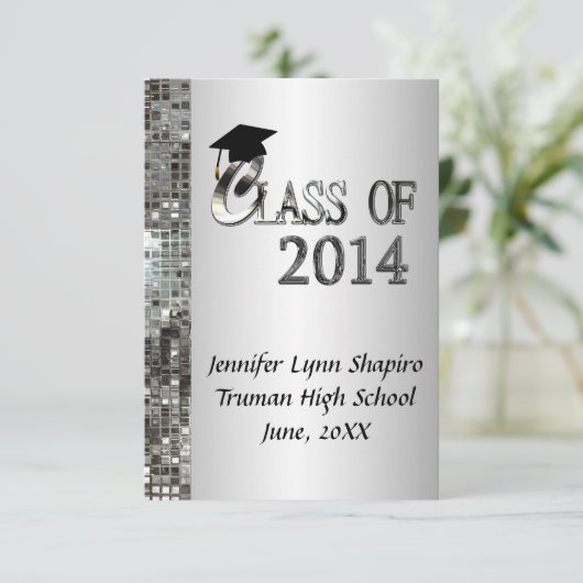 Classy Silver 2014 Graduation Invitations Kaart (Staand voorkant)
