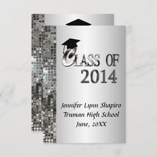 Classy Silver 2014 Graduation Invitations Kaart (Voorkant / Achterkant)