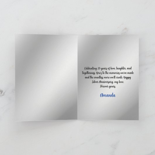 Classy Silver Blue Rozen Man 25e Jubileum Kaart (Binnen)