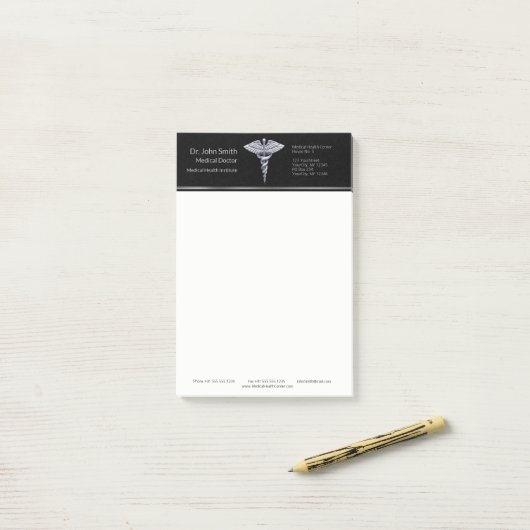 Classy Silver Caduceus Medical op Black Post-it® Notes (Op bureau)