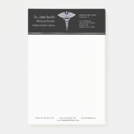 Classy Silver Caduceus Medical op Black Post-it® Notes