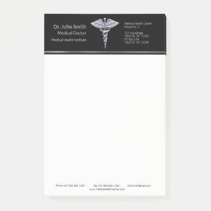 Classy Silver Caduceus Medical op Black Post-it® Notes