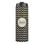 Classy Silver Chevron Gold Monogram Thermosbeker (Voorkant)