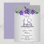 Classy Silver & Clematis Flowers 18e verjaardag Kaart (Voorkant / Achterkant)
