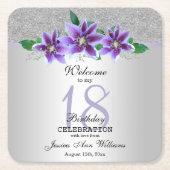 Classy Silver & Clematis Flowers 18e verjaardag Kartonnen Onderzetters (Voorkant)
