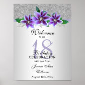 Classy Silver & Clematis Flowers 18e verjaardag Poster (Voorkant)